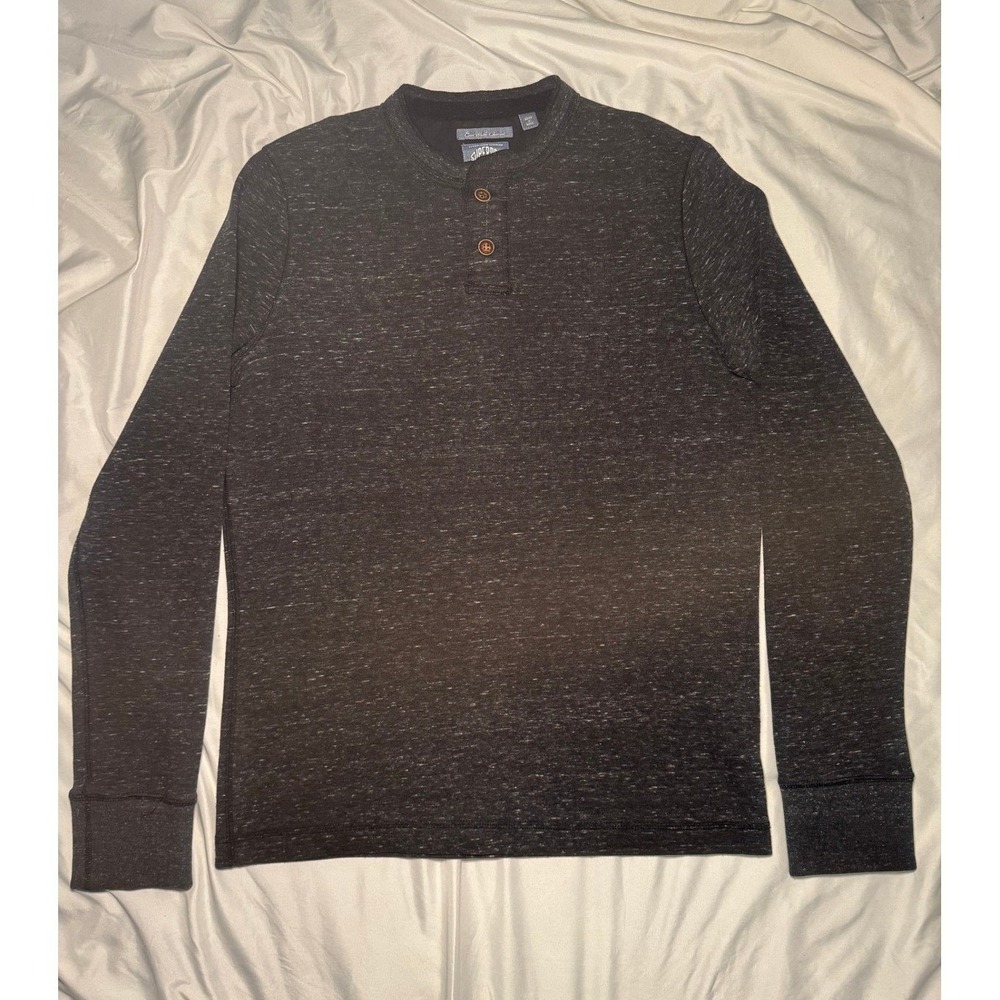 Superdry Core Wash Charcoal Henley Shirt Mens Medium Grey Long Sleeve Streetwear